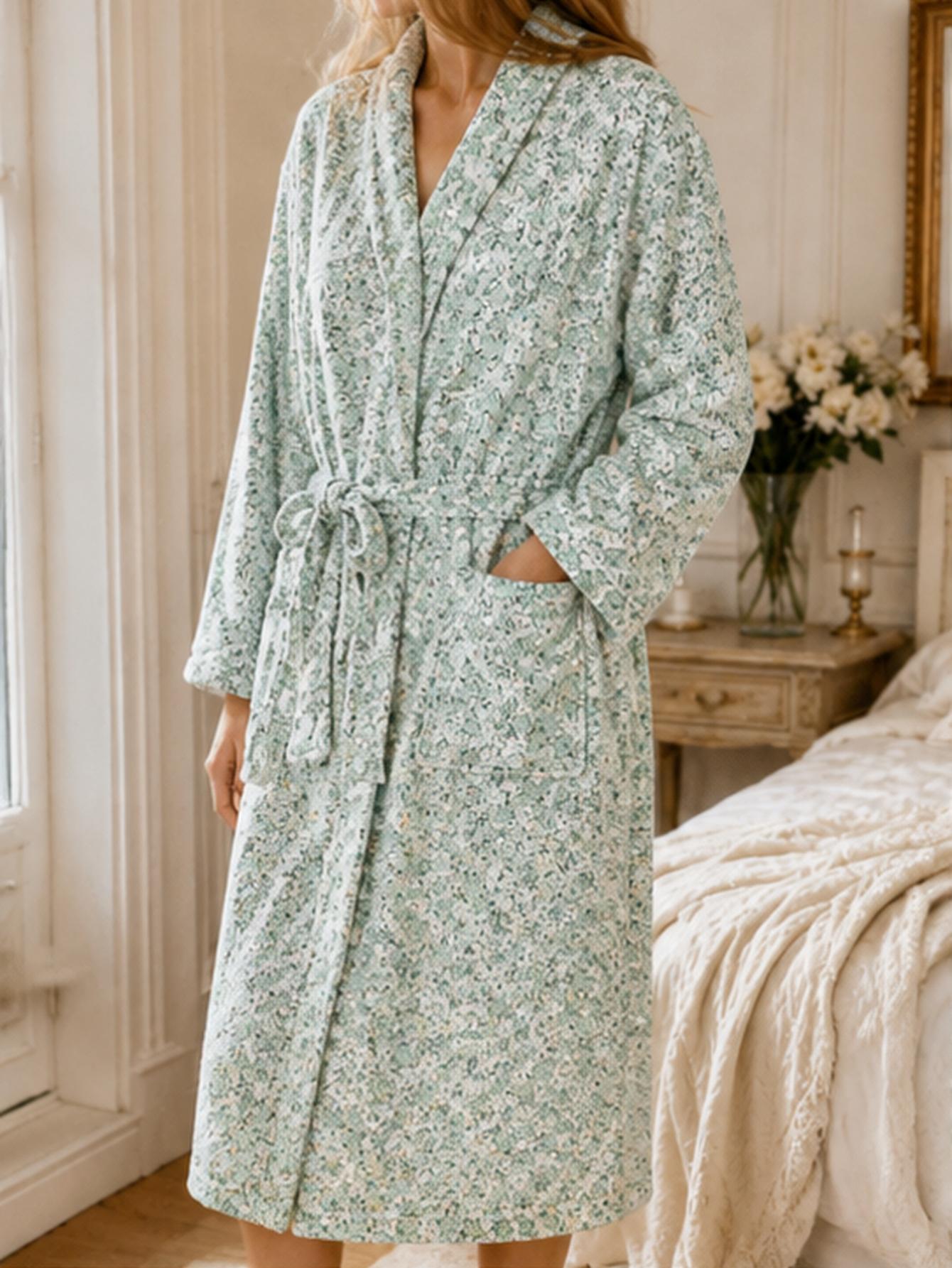 Bathrobe - روب نسائي طويل الأكمام من قماش